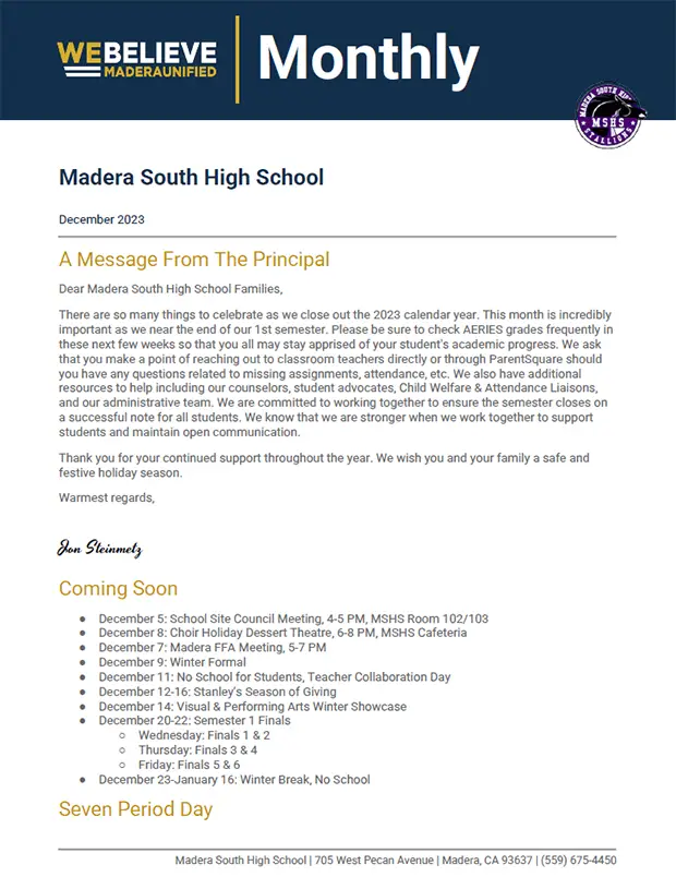 December 2023 MHS Monthly Newsletter